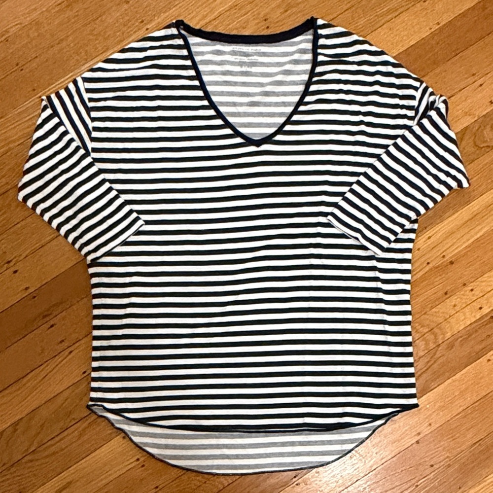 Majestic Navy and White Striped Long Sleeve Top